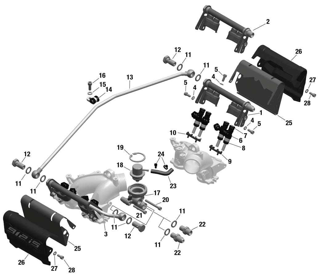 FUEL INJECTOR, FUEL RAIL, PRESSURE REGULATOR, FUEL RAIL COVER For ROTAX 912IS