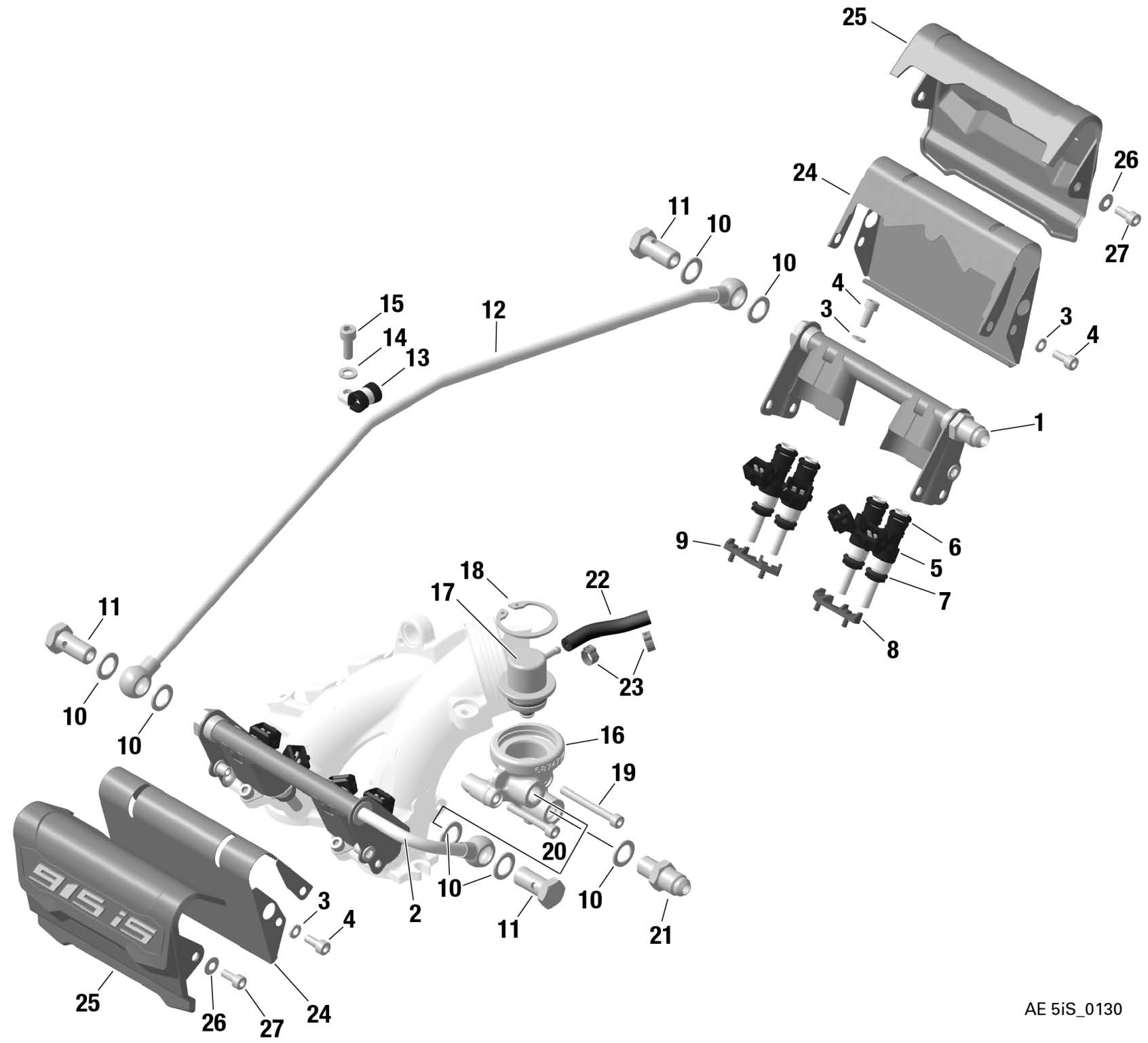 FUEL INJECTOR, FUEL RAIL, PRESSURE REGULATOR, FUEL RAIL COVER For ROTAX 915IS